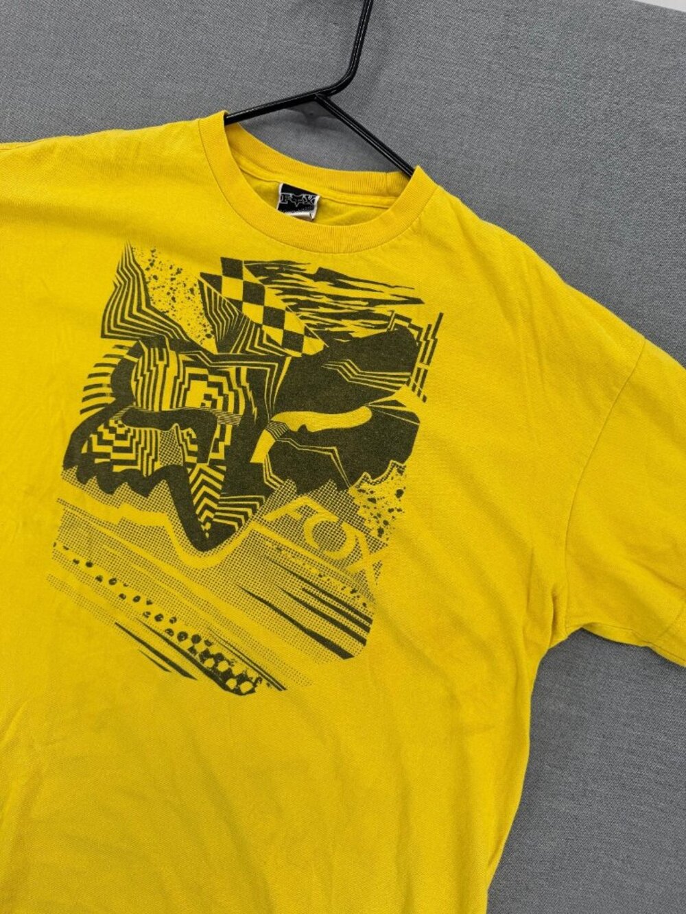Vtg Fox Racing Yellow Logo Graphic T-Shirt Mens 2XL Tee Y2K 90s